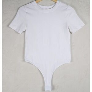 DYNAMIC Style 1058 Bodysuit‎ White One Size Short Sleeve Thong Nylon Spandex